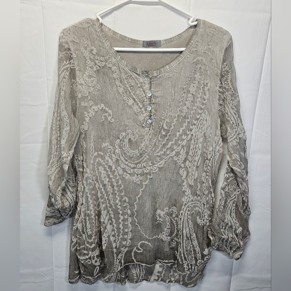 Scandal Italy Silk Paisley Women's Vintage Top - Beige